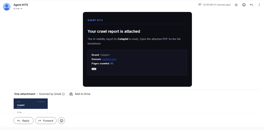Agent KITS report email preview